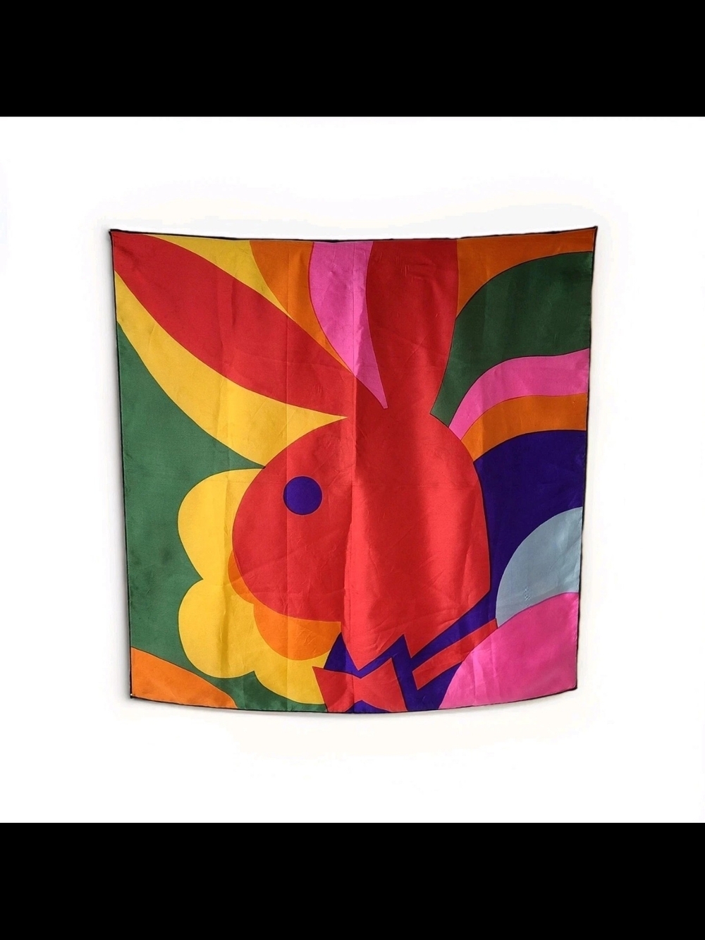 PLAYBOY BUNNY Silk colorful Rainbow Scarf HUGH HEFNER MAGAZINE 60s -70s Vtg RARE